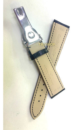 Pulseira- Patek Phillippe Couro 22mmx18mm Preto Fecho Aço