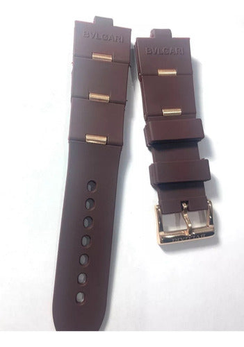 Pulseira Bulgari Borracha Marrom 24mm Detalhes Rose Gold