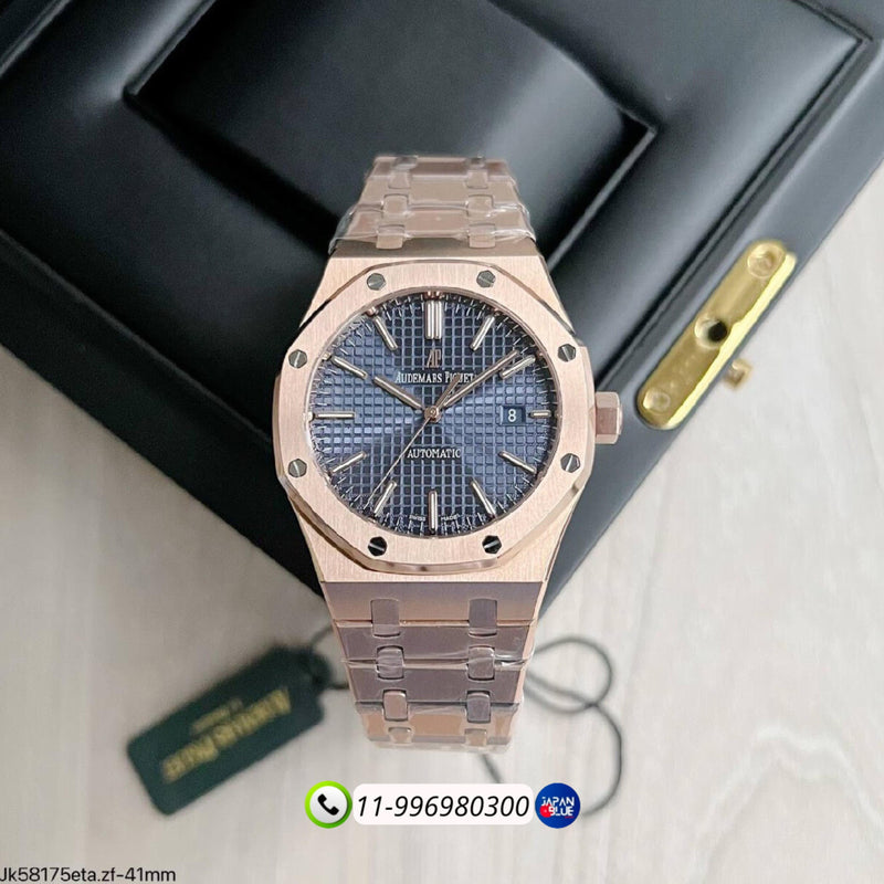 RELÓGIO AUDEMARS PIGUET ROYAL OAK SELFWINDING ROSE BLUE DIAL 41mm S.C