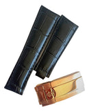 Pulseira Rolex Preta 24x20mm de Couro com Fecho de Aço Rosê