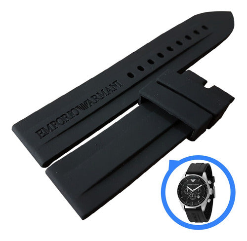 Pulseira De Silicone Preta 23mm Para Relogio Armani Ar0527