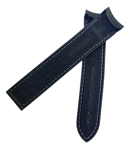 Pulseira Omega Preta Costura Branca 20x18mm Borracha