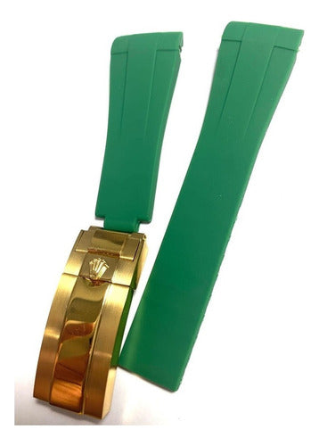 Pulseira-rubber B Verde 20mm Rolex Fecho Dourado