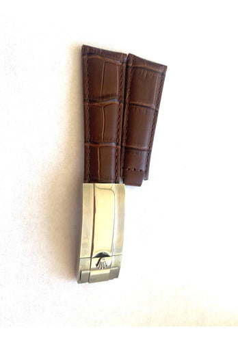 Pulseira Rolex Marrom 24x20mm Couro Com Fecho Aço