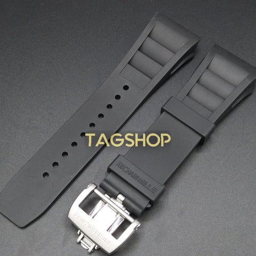 Pulseira Richard Mille Preta Borracha 25mm Fecho Aço