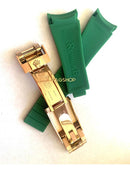 Pulseira de borracha Rolex 20mm x 16mm verde com fecho de aço rose.