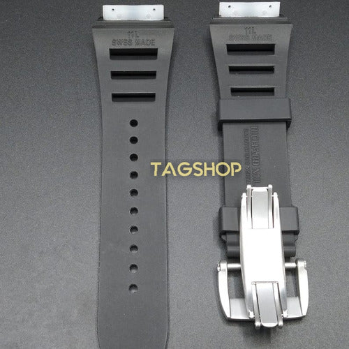 Pulseira Richard Mille Preta Borracha 25mm Fecho Aço