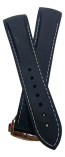 Pulseira Omega Preta com Costura Branca 20x18mm e Fecho de Aço