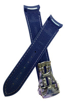 Pulseira Omega Azul com Costura Branca 20x18mm e Fecho de Aço