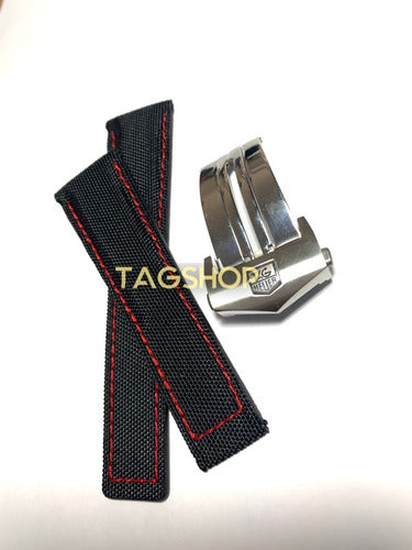 Pulseira Tag Heuer Pano Costura Vermelha 22x18mm Fecho Aço