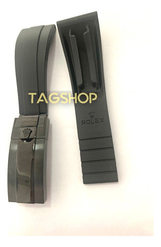 Pulseira Borracha Rolex 21mmx16mm Fecho Preto Aço