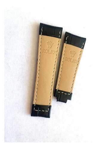 Pulseira Rolex Preta 20mm Couro Genuíno