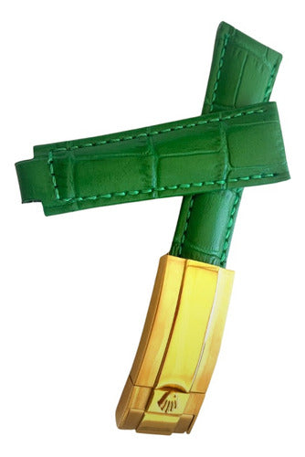 Pulseira Rolex Couro 20mm Verde Fecho Aço Dourado