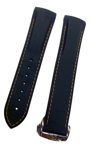 Pulseira Omega 20x18mm Preta Costura Laranja Com Fecho Aço