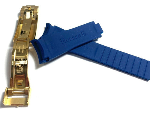 Pulseira Rolex Rubber B 20mm Azul Fecho Dourado