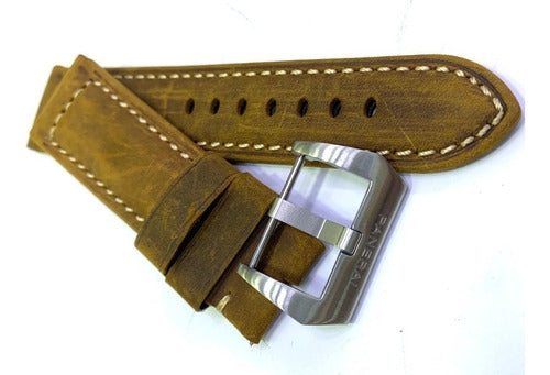 Pulseira Panerai Marrom 24mm Couro Fecho Aço Escovado