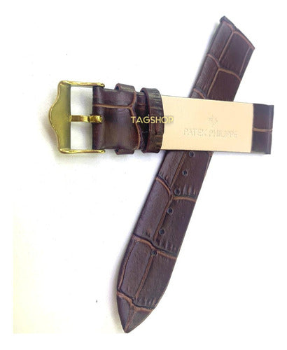 Pulseira Patek Phillippe Couro 20x18mm Marrom Fecho Aço
