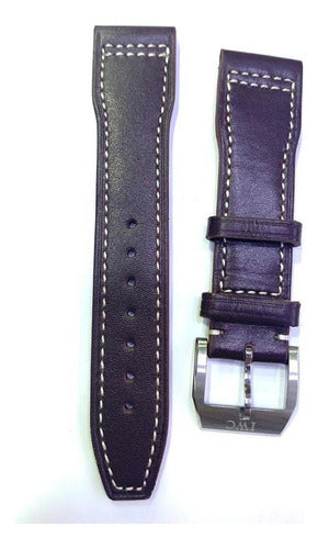 Pulseira Couro Iwc 21mm Marrom Fecho Aço Inoxidável