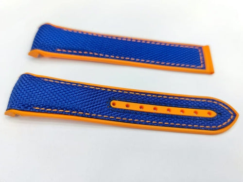 Pulseira- Omega Silicone Nylon Azul Laranja 20mm
