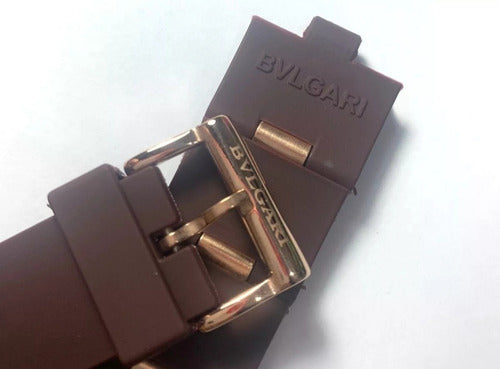 Pulseira Bulgari Borracha Marrom 24mm Detalhes Rose Gold