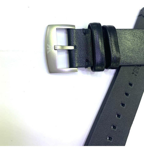 Pulseira Couro Empório Armani 22mm Black Completo