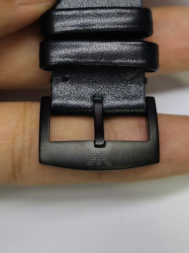 Pulseira Couro Empório Armani 22mm Fecho Black