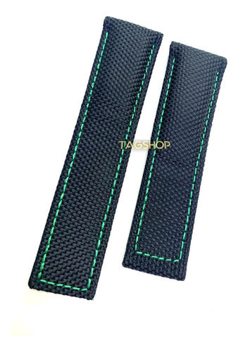 Pulseira Tag Heuer 24x22mm Preta Costura Verde Tecido