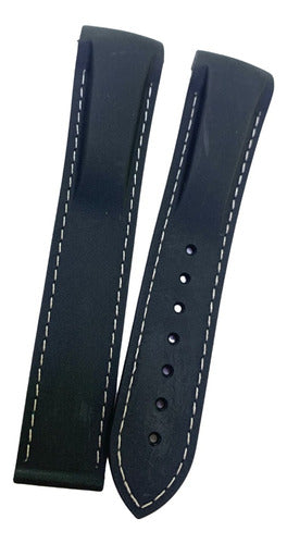 Pulseira Omega Preta Costura Branca 20x18mm Borracha