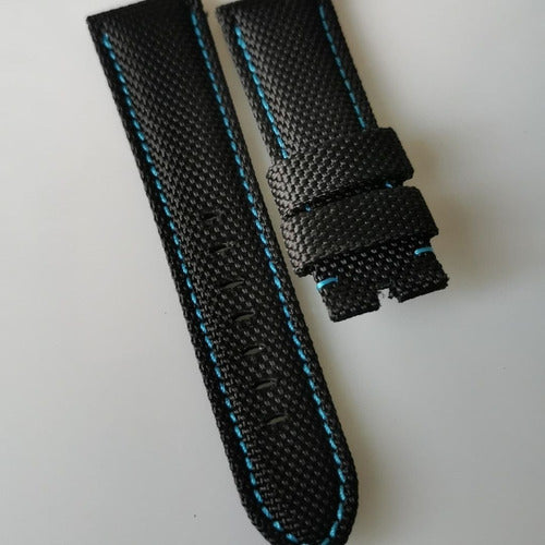Pulseira Panerai Nylon 24mm Couro Preto Costura Azul