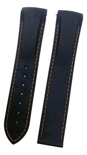 Pulseira Omega Preta Costura Laranja 20x18mm Borracha Resist