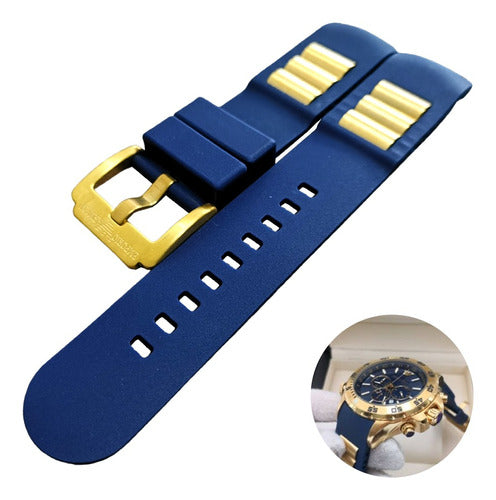 Pulseira Ap0690 Azul Marinho 22mm Detalhes Dourados