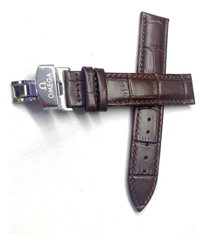 Pulseira Omega Marrom 18mm Fecho Deployant