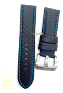 Pulseira Panerai Couro Preta Costura Azul 24x22mm Fecho Aço