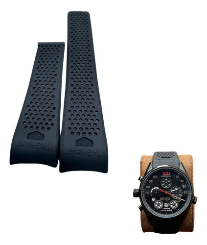 Pulseira Tag Heuer 24mm Preta Borracha Não Resseca.