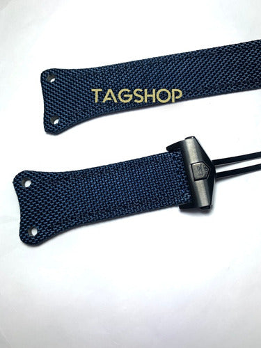 Pulseira tag Heuer 22mm Azul Fecho Aço Preto