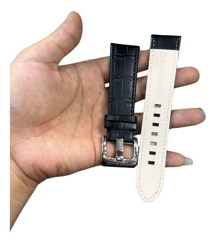 Pulseira Montblanc Couro Preto 22mm Completo