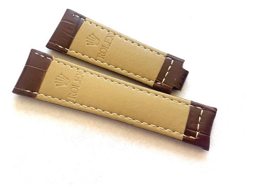 Pulseira Rolex Couro Genuíno 20mm Marrom