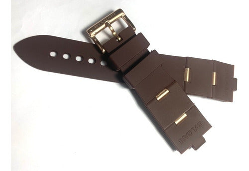 Pulseira Bulgari Borracha Marrom 24mm Detalhes Rose Gold