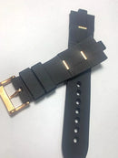 Pulseira Bvlgari Preta de Borracha 22mm com Fecho de Aço Rosa