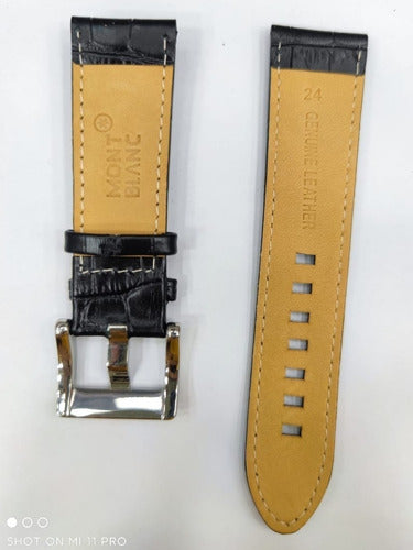 Pulseira Montblanc Couro Preto  24mm Completo