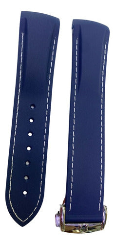 Pulseira Omega Azul Costura Branca 20x18mm Fecho Aço