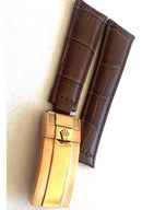 Pulseira de Couro Rolex 20mm Marrom com Fecho de Aço Rosê