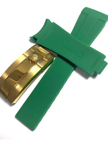 Pulseira Rolex Rubber B Verde 20mm Fecho Dourado