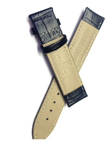 Pulseira Omega 18mm Couro Genuíno Preto