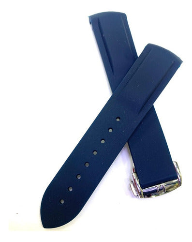 Pulseira Omega Azul 20x18mm Borracha Fecho Aço Premium