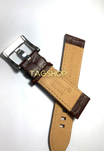 Pulseira-mont Blanc Marron Couro 24mm Fecho Aço