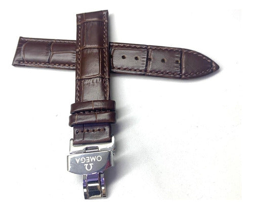 Pulseira Omega 18mm Genuíno Couro Marrom