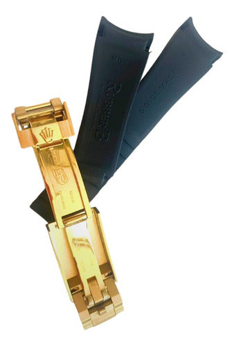 Pulseira Rolex Preta 20x16mm Com Fecho Aço Dourado