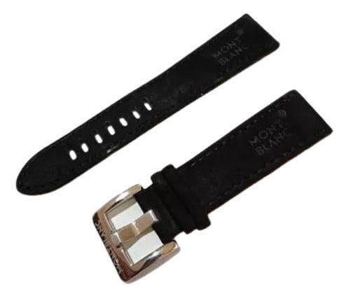 Pulseira  Mont Blanc Camurça 22mm Couro Preto C/ Fivela