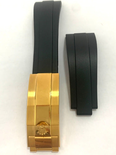 Pulseira Preta Para Relógio Rolex 20mm Fecho Gold